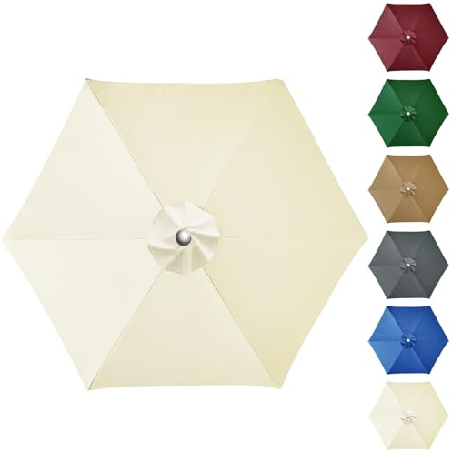NAKIHOUSE Funda de repuesto para sombrilla de 2,5 m, 6 puntales, cubierta de tela, toldo de repuesto para patio, jardín, playa, piscina, color crema