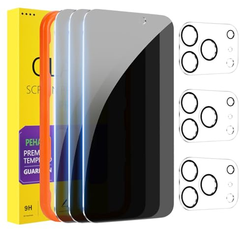PEHAEL 3+3 Pack for iPhone 17 Pro Max Privacy Screen Protector with Camera Lens Protector Full Coverage Anti-Spy Tempered Glass Film 9H Hardness Easy Installation Bubble Free [6.9 inch]