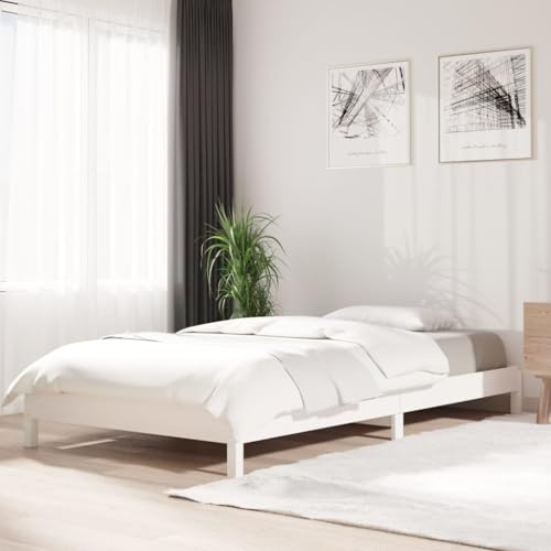 Qnhdfrt Stapelbett Weiß 100x200 cm aus Massivholz Kiefer Robustes Bettgestell mit Lattenrost für Erholsamen Schlaf im Gästezimmer oder Kinderzimmer