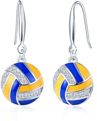 MICSAVI Orecchini Pallavolo da Donna in Argento 925, Pendenti Pallavolo in Bianco, Blu e Giallo con Zirconi, Orecchini Sport con Ciondolo per Fidanzata Moglie Mamma Ragazze