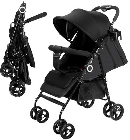 Vinteky Klappbar Buggy Kinderwagen Sportwagen Kindersportwagen Kombi-Funktion Reisebuggy mit Korb, 4-Zoll-Räder, mit Liegefunktion 5-Punkt-Sicherheitsgurt, ab 6 Monate, bis 25kg