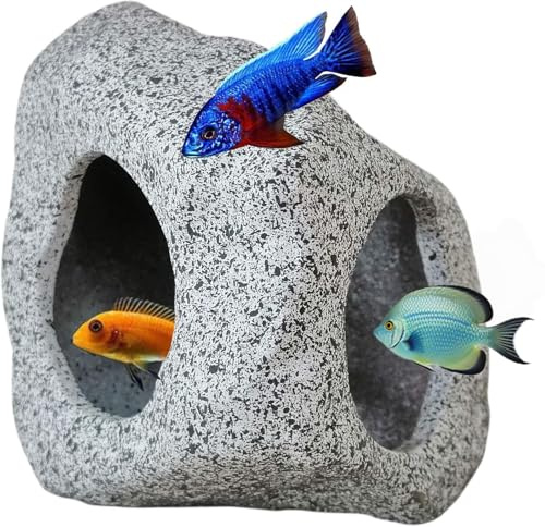 QHFlashbuy Roches pour Aquarium,Grotte d'animaux Aquatiques,Grotte du Céramique Fait,Cacher Cabane Betta en Petites Céramique Pierres Décoratives pour Aquarium