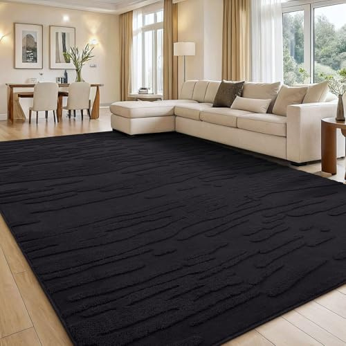 smiry Rugs Living Room, Extra Large Area Rugs for Bedroom, Machine Washable Anti Slip Short Pile Soft Carpets for Kids Room Bedroom - 140 x 200 cm, Black