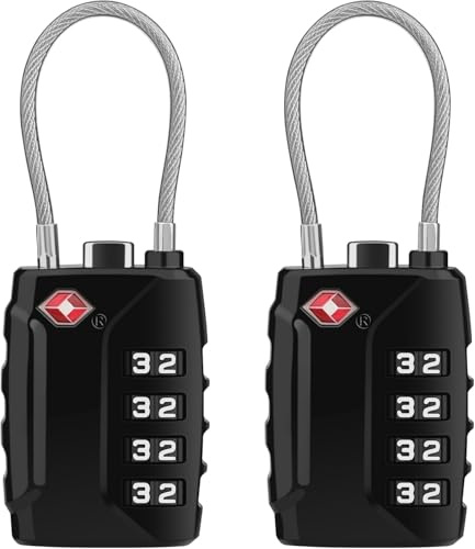 Diyife TSA Luggage Locks, [2 Packs] [Long Shackle] 4 Digit High Security Suitcase Padlocks, Flexible Combination Cable Padlock, Travel Lock for Travel Suitcases Luggage Bag Case (Black)