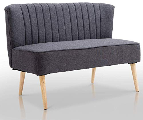 HOMCOM Modern Linen Double Seat Sofa w/Wood Frame Foam Padding Breathable Comfortable Compact Couch Home Office Dark Grey