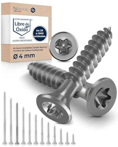 Träskruvar i Rostfritt Stål A2 – Försänkt Huvud Torx TX20 – Helgängade – 4 x 60 mm – 200 Pack – Universalskruvar för Trä