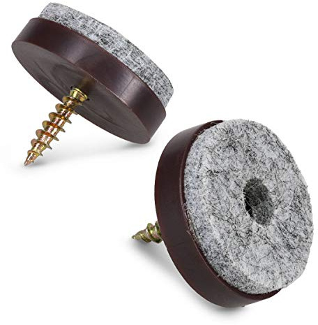 Navaris 50x Feltrini Tondi con Vite - Piedini in Feltro Grigio Rotondi con Bordo Marrone Ø28mm da Avvitare - Protezione Gambe Sedie Mobili Pavimenti