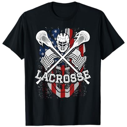 Lacrosse Helmet and Sticks, American Flag Funny Gift T-Shirt