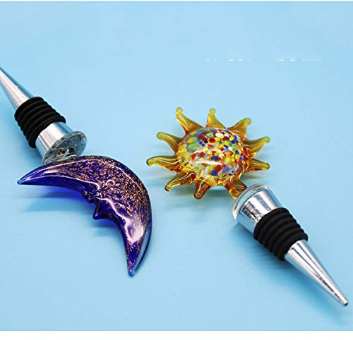 2 PCS Creative Glass Wine Bottle Stopper - Sun and Moon Reusable Wine Stopper Cap, Wine Bottle Cap for Wine,Red Wine,Champagne,Beer
