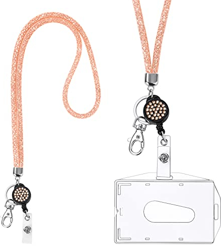 Vicloon Lanyard mit Kartenhalter, Kristall Lanyard Halskette mit Transparent ID Karten Halter, ID Card Holder Abzeichen Kit für Schlüsselanhänger und ID
