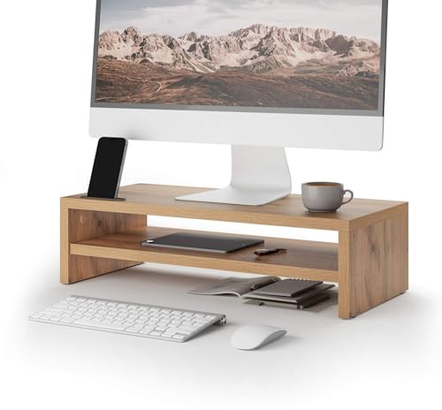 MOBILI FIVER, Soporte de monitor de sobremesa Riki, h.15 cm, color: Madera Rustica, Made In Italy