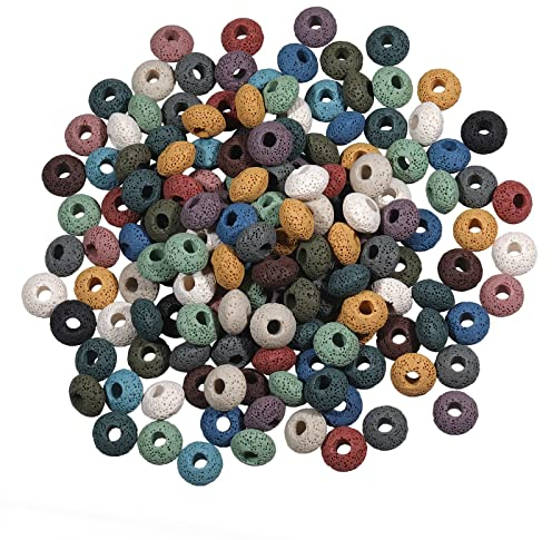 KYEYGWO 50 Stück Lavastein Rondelle Perlen für die Schmuckherstellung, Vulkangestein Großes Loch Lose Perlen Spacer Europäische Steinperlen Heilstein Haarperlen für DIY Design und Armband, Bunt