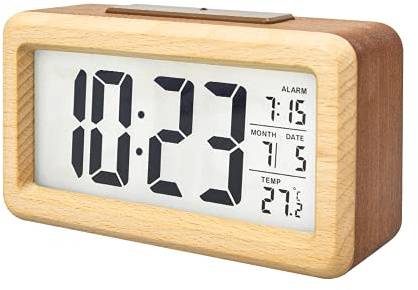 everwood Wooden Digital Battery Operated Alarm Clocks for Bedrooms, Beside, Table, Desk