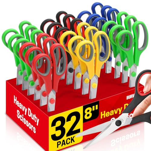 Scissors Bulk Set of 32-Pack, 8 All Purpose Multipurpose Sharp Sewing Craft Fabric Scissors for Office Home High/Middle School Student Office Teacher Art Supplies, Right/Left Handed