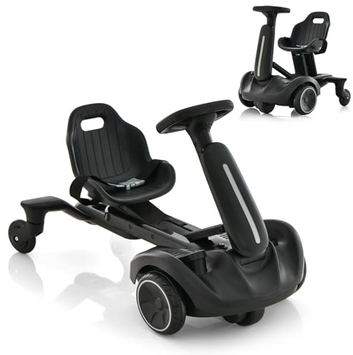 COSTWAY Electric Ride on Drift Car, 6V Battery Powered Racing Kart with 2-Position Adjustable Seat, 360° Spin Wheels, Horn, 2 Speeds Go Kart for Kids Aged 3-8 Years Old (Black, without LED Lights)