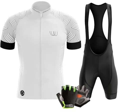 VOXCAUTQ Män sommar cykling kortärmad topp och gel haklapp shorts set, kortärmad cykling jersey kit andningsbara MTB kläder kostymer