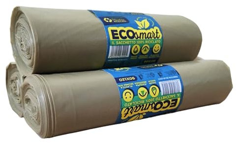 Hermes Shop 30 Sacchi Spazzatura Grandi 90x120 - Rotoli Trasparenti Ambra 120 Litri - Resistenti - Salvagoccia - Set da 5 Rotoli da 6 Sacchi