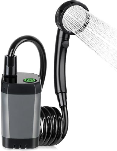 Spopal Portable Shower for Camping, [Long-Lasting] 6000mAh Rechargeable Camping Shower Pump with Intelligent LED Display, 4 Spray Modes, IPX7 Waterproof Outdoor Shower Kit for Hiking Travel Pet (Grey)