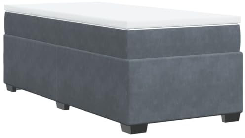 vidaXL Ramsäng med madrass mörkgrå 90x200 cm sammet, säng, plattformssäng, panelsäng, sovrumsmöbler, divansäng, enkelsäng, stoppad säng, sammetssäng