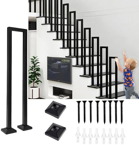 Stair Railing Indoor, U-Shaped Stair Rail, Optional Height 35-110cm, Exterior Railing Stairs, Handrails for Outdoor Steps, for Stairs, Garden, House Entrance, Backyard, Balcony (U-Black, 100cm)