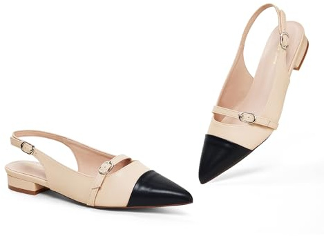 Zhabtuc Slingback da Donna con Scarpe a Punta con Strass per Scarpe Eleganti da Donna, Nero e Nudo, 39 EU