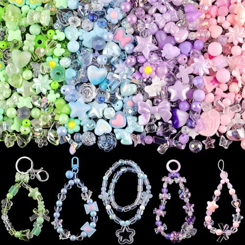 MOTIBACK 180-240 styck matchande akrylkulor för att göra armband, 4 färger, blomma, sladd, fjäril, godis, stjärna, hjärta, GummyBear Kawaii, söta kulor att göra