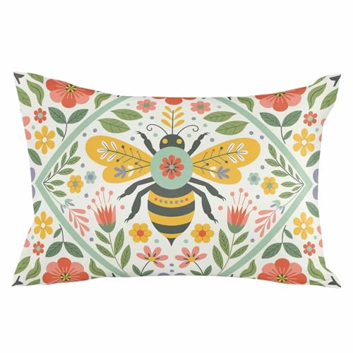Pillowcase 20x30 Inch - Queen Retro Bee Flower Soft Brushed Microfiber Pillow Covers with Hidden Zipper Closure Bed Pillow Shams for Bedroom Sofa Car, 1pcs
