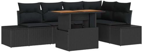 vidaXL Trädgårdsoffset 6 st Svart Poly rattan