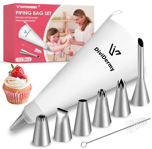 9 Pièces Poche a Douille, Douille Patisserie, Poche Reutilisable, Avec Nettoyage et Adaptateur, Utilisé Pour Decoration Gateau, DIY Accessoires Pour Gâteaux et Biscuits