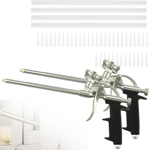 Expanding Foam Gun, 2 PCS PU Foaming Sealant Spray Insulating Applicator with 4 Long Nozzles and 40 Short Nozzles for Caulking Filling Sealing