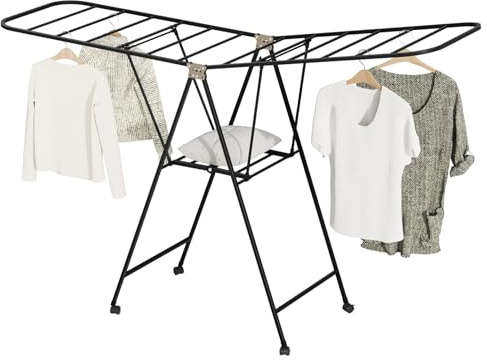 Gupeaoi Clothes Drying Rack Heavy Duty Foldable Shoes & Clothes Rack, 71 Laundry Dryer Stand with Wheels,Height-Adjustable Wings,Free-Standing Laundry Airer for Indoor/Outdoor (Black)