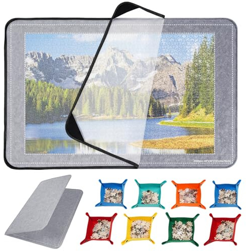 Mesa de rompecabezas de 2000 piezas con cubierta, tablero plegable para rompecabezas, accesorios de rompecabezas de 105 x 80 cm, tablero de rompecabezas de fieltro superligero con 8 compartimentos de