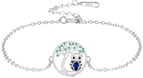 JUZICHEN Bracelet Arbre De Vie Pour Femme, Chaîne Bracelets En Argent Pour Femmes, Réglable Bracelet En Argent Avec Zircons Blancs, Bleus Et Verts, Bijoux Femme, Avec Boîte Cadeau (C)