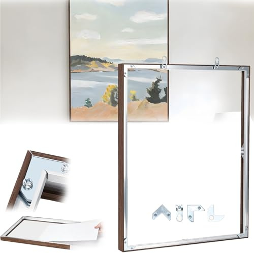 BORDRISE Cornice Flottante, 40x50 cm Alluminio Cornice per Tele Montaggio Senza Trapano Facilmente Rimovibile per Sostituire l'Opera per Tele su TelaioCornice per opere D'arte Riempimento (A)