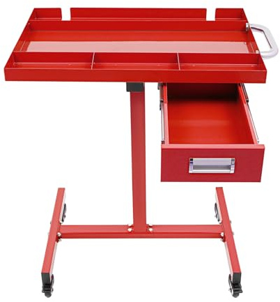 Tavolo da lavoro mobile, carrello portautensili con cassetto, tavolo da lavoro con ruote, per garage e officina, rosso, acciaio al carbonio e acciaio inox, per riporre gli attrezzi