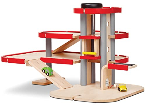 PlanToys Parkhaus für Kinder 3 jahre - Autobahn Kinder inkl. 2 Autos - Autorennbahn aus Holz - Parkgarage Holz - nachhaltiges Holzspielzeug