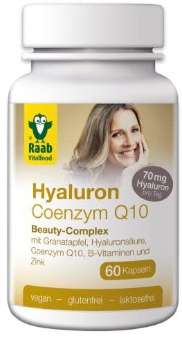 Raab Vitalfood Hyaluron-Säure Coenzym Q10, Beauty-Complex mit Hyaluronsäure, 60 Kapseln, mit B-Vitaminen aus Buchweizenkeimpulver Goji Zink, 30 g