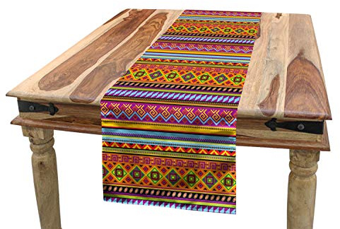 ABAKUHAUS Mexikaner Tischläufer, Folk Vintage-Geometric, Esszimmer Küche Rechteckiger Dekorativer Tischläufer, 40 x 180 cm, Orange Magenta