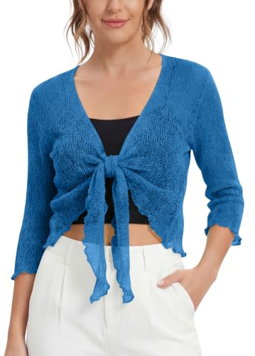 Love My Fashions® Women’s Fish Net Knitted Tie Up Bolero Shrug Top Ladies 3/4 Sleeve One Size Fits All Teal