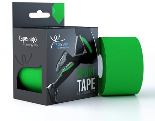 Tape and Go Kinesiologie Tape für Sportler - 5m Flexibilität, Wasserfestigkeit & Stilvolles Design für Höchstleistungen, Latexfrei Physio Tape - Grün
