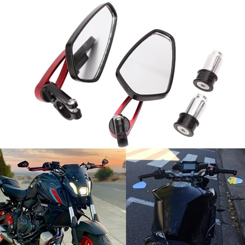 DREAMIZER Black Motorcycle Handlebar Mirrors, 7/8 22mm Rear view Wing Mirrors Motorbike for Scooter Cruiser Sport Bike Chopper (Red)
