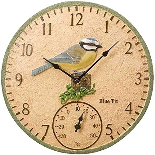 ZJYWMM Horloge de Jardin, 12 Pouces 3D Horloge en résine tridimensionnelle pour Fleurs et Oiseaux, décoration extérieure pour Balcon de Jardin, Horloge Murale étanche, Horloge Murale de j