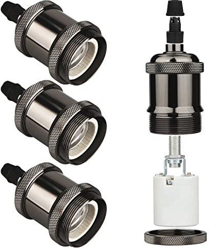 Zevnico 4pcs E27 Lamp Holder, Black E27 Bulb Holder Edison Screw Socket | Ceramic Vintage Lamp Holders, Antique Bulb Holders Rated 4a 250v, Retro Pendant Lamp Holder For Hanging Light Fitting