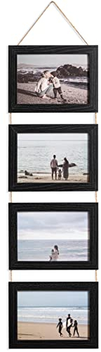 eletecpro Bilderrahmen zum Aufhängen, 12,7 x 17,8 cm, mit Echtglas, zusammenklappbar, Collagenrahmen, für 4 Fotos für Heimdekoration, Schwarz