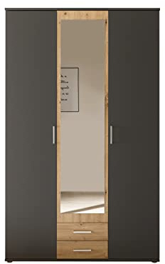 AVANTI TRENDSTORE Hanu - Armadio in legno laminato composto da 2 ante a battente, 1 anta a battente specchiata e 2 cassetti, disponibile in tre colori. Dimensioni LxAxP 120x196,3x53,5 cm