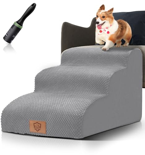 Thihome Hundetreppe 3 Stufen, rutschfeste Haustiertreppe für Kleine Hunde, Waschbarer Hundetreppe 40cm Hoch, Tragbar Hunderampe Katzentreppe mit Waschbar Bezug für Sofa Bett