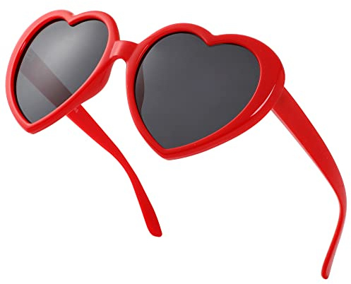 Teumire Polarized Heart Shaped Sunglasses for Women Girls Retro Oversized Sun Glasses Cute Eyewear(Red/Grey)
