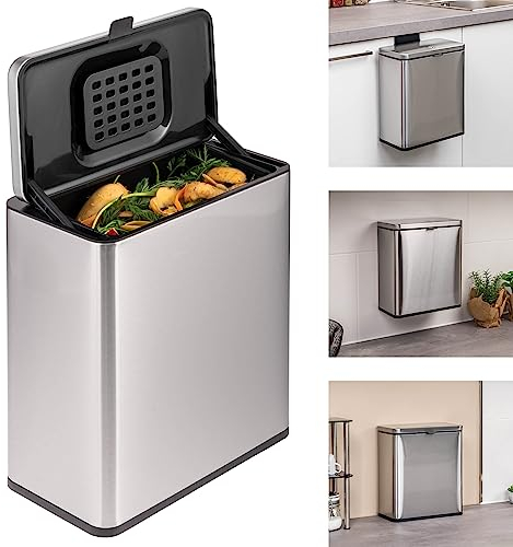 eluno Biomülleimer 6L mit Geruchsfilter, zum Hängen, Stellen oder Kleben, Komposteimer, 3 Montagearten (Metallisch)