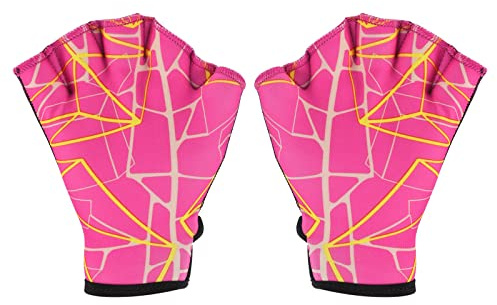 PATIKIL Natation Aquatique Gants, Palmé Nage Gants Impression Eau Résistance Entraînement Accessoires pour Natation et Plongée, L, Rose Rouge