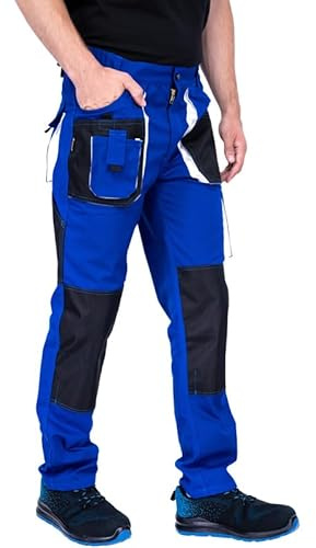 MAZALAT work wear Pantaloni Blu da Lavoro Uomo – Tessuto Canvas Heavy Duty, Vita Elasticizzata, Tasche Multiuso, Tasca Ginocchiere Integrata, Ideali per Uso Professionale e Fai‑da‑Te